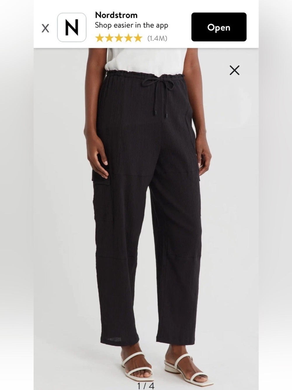 Sanctuary Black Relaxed Drawstring Cargo Pants 100% Cotton